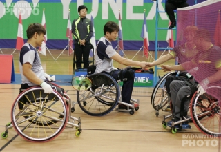 WH1-2 Men's Doubles finalists: Kim Jung Jun / Lee Sam Seop (KOR; gold), Choi Jung Man / Kim Sung Hun (KOR; silver)