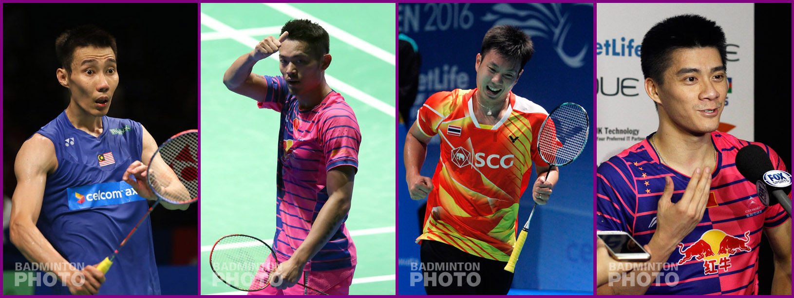 4-time Olympians (from left) Lee Chong Wei (MAS), Lin Dan (CHN), Boonsak Ponsana (THA), Fu Haifeng (CHN)