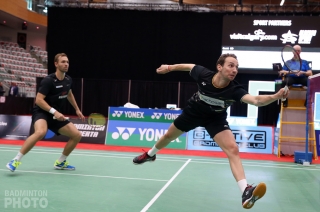 Mads Conrad-Petersen (left) and Mathias Boe at the 2019 Canada Open