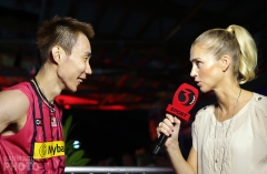 Camilla Martin interviewing Lee Chong Wei at the 2014 World Championships