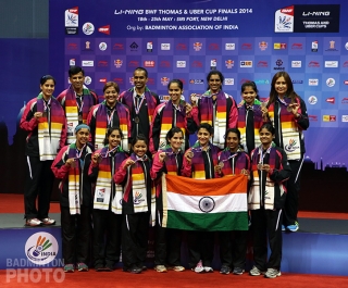 Team India accepting their bronze medals at the 2014 Uber Cup Finals